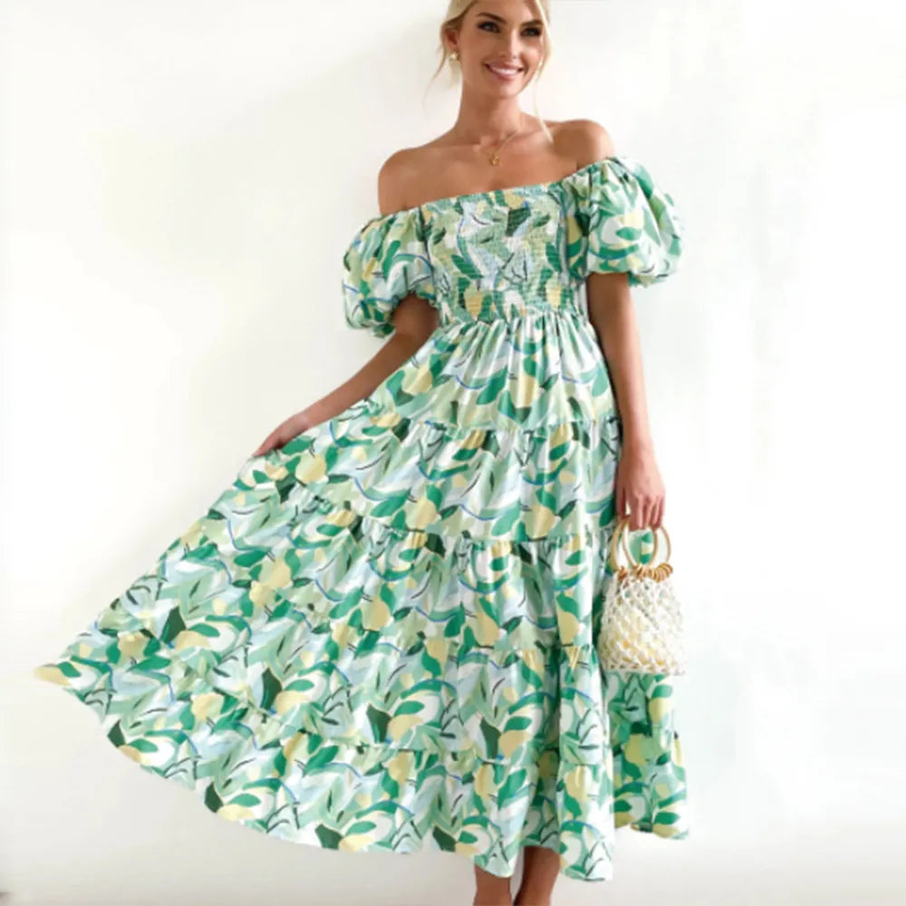 Abstract Print Off-Shoulder Maxi Dress