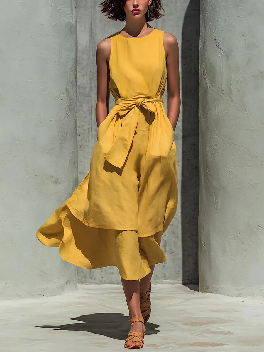 Sleeveless Linen Midi Dress