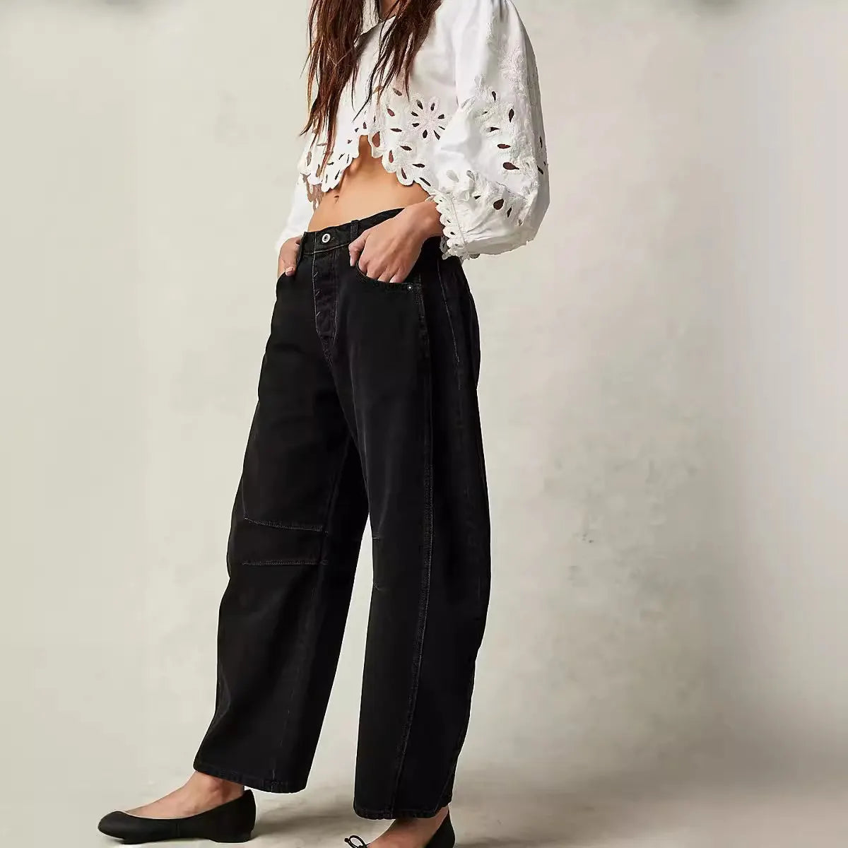High Waist Loose Straight Leg Washed Jeans