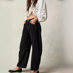 High Waist Loose Straight Leg Washed Jeans