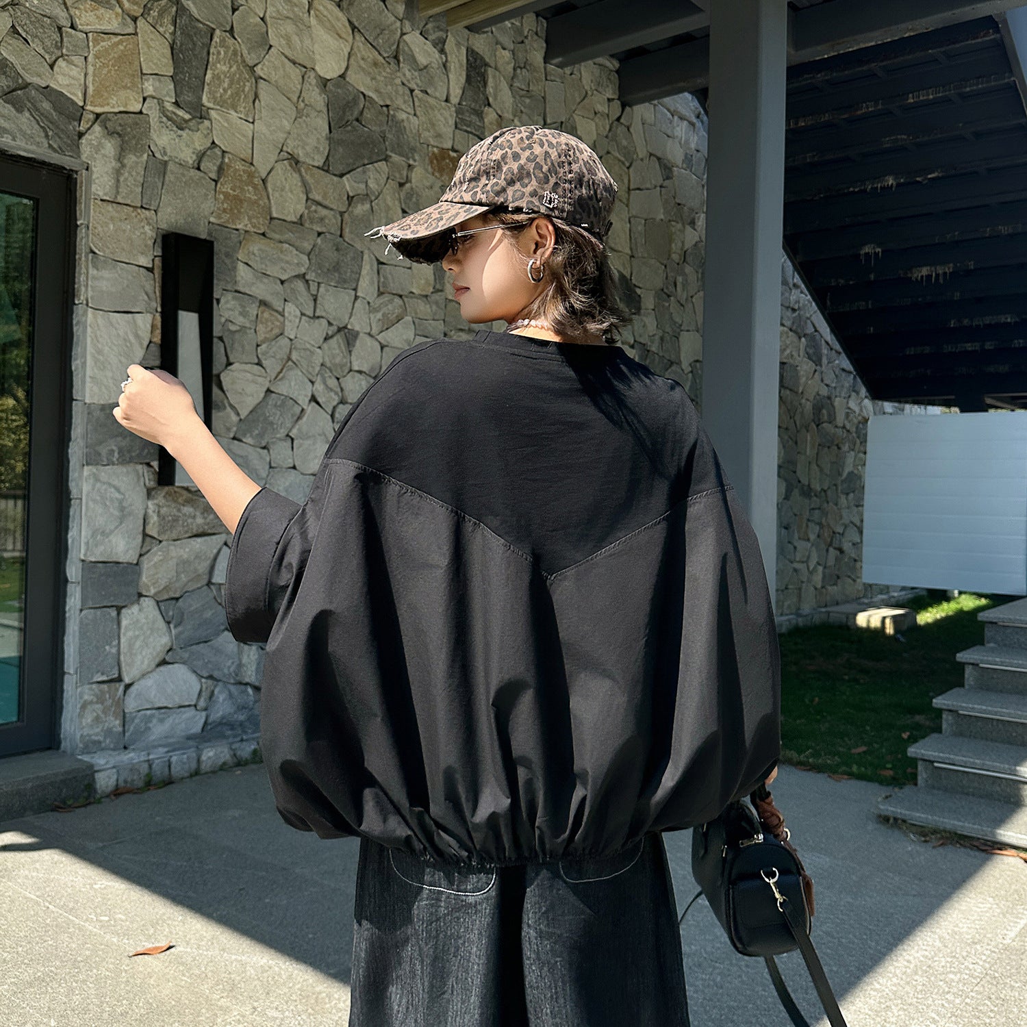 Spliced Oversized Batwing T-Shirt