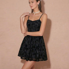Floral Flocked Corset Slip Mini Dress