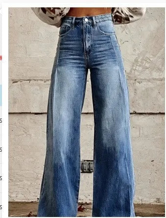 Mid Waist Printed Loose Straight Long Jeans