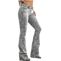 Acid Wash Grey Low Rise Flare Denim Pants