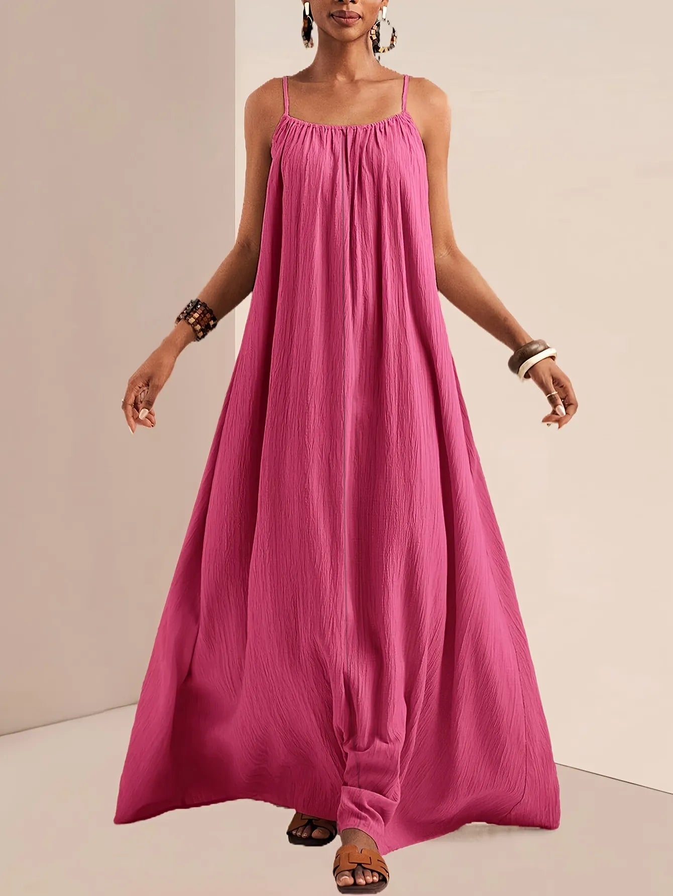 Solid Color Spaghetti Strap Loose Maxi Dress