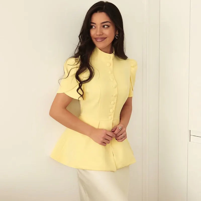 Stand Collar Peplum Top