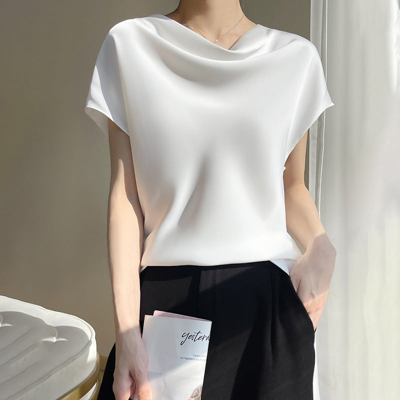 Cowl Neck Short Sleeve Blouse