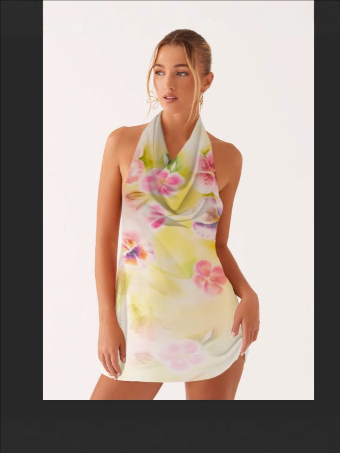 Pink Ombre Halter Neck Bodycon Mini Dress