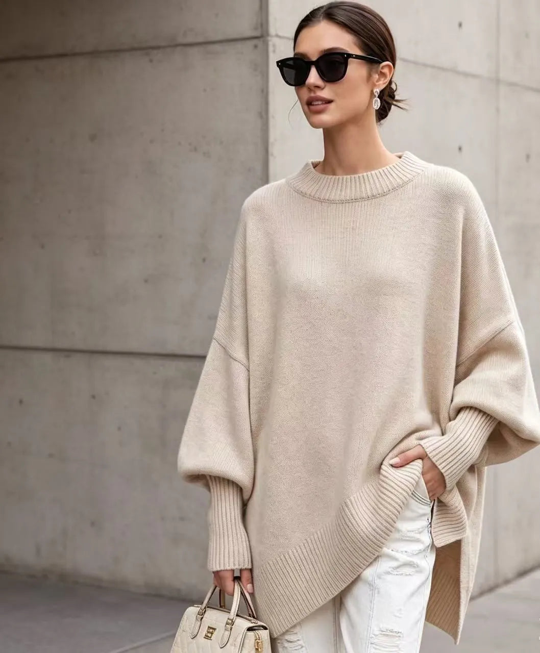 Crew Neck Loose Batwing Sleeve Pullover Sweater