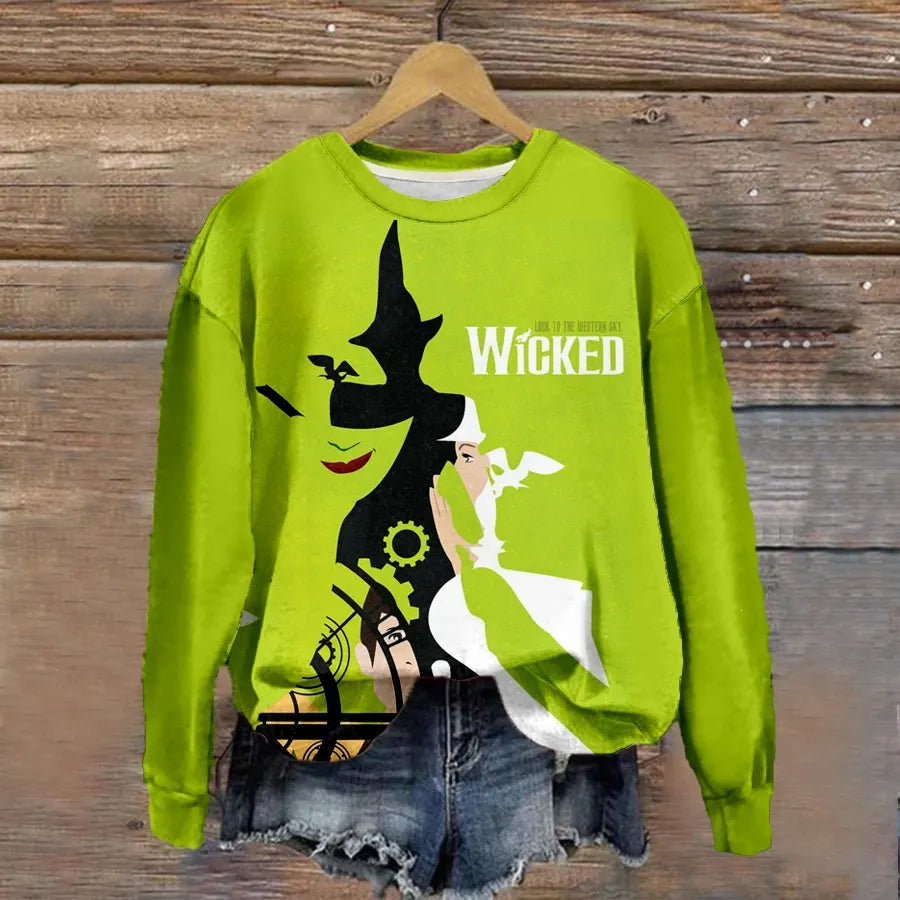 Halloween Witch Pumpkin Print Crew Neck Sweatshirt