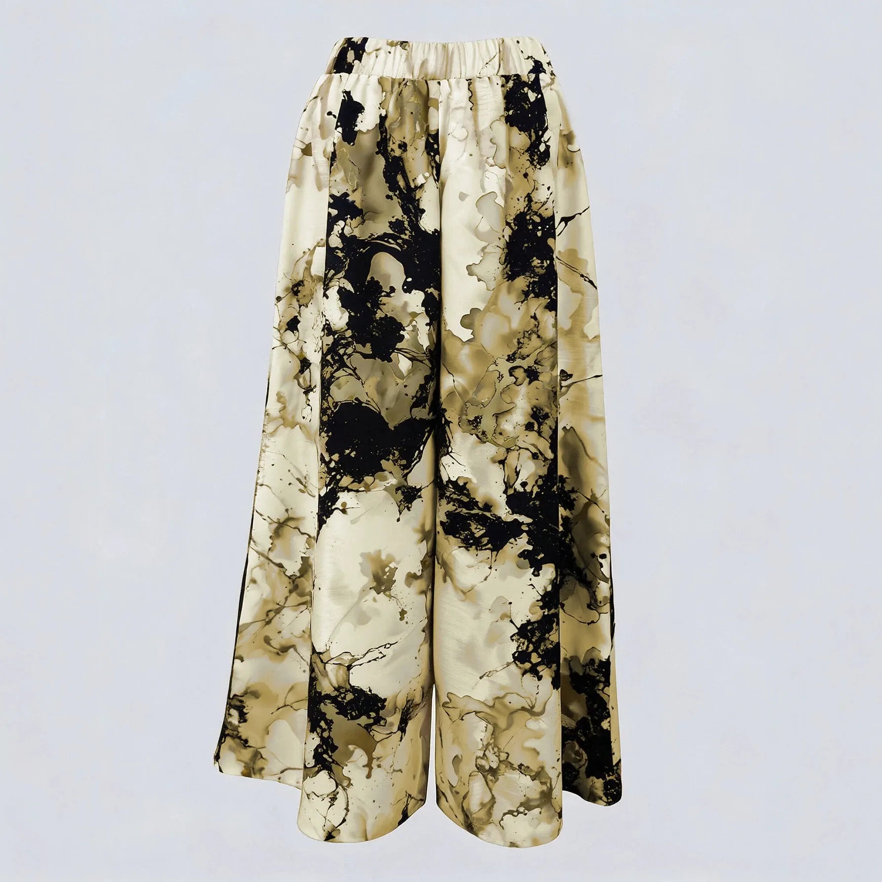 Vintage Ink Painting Print Wide Leg Maxi Skirt, High Waist Formal Party Long Skirt