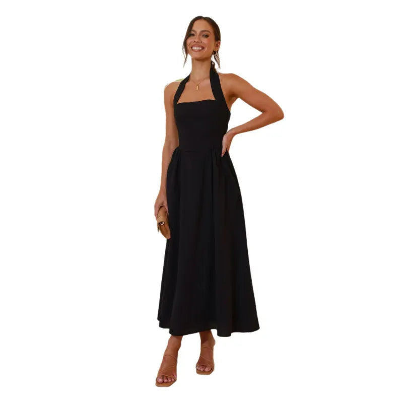 Halter Neck Flared Midi Dress