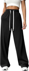 Elastic Drawstring High Waist Solid Wide Leg Sweatpants