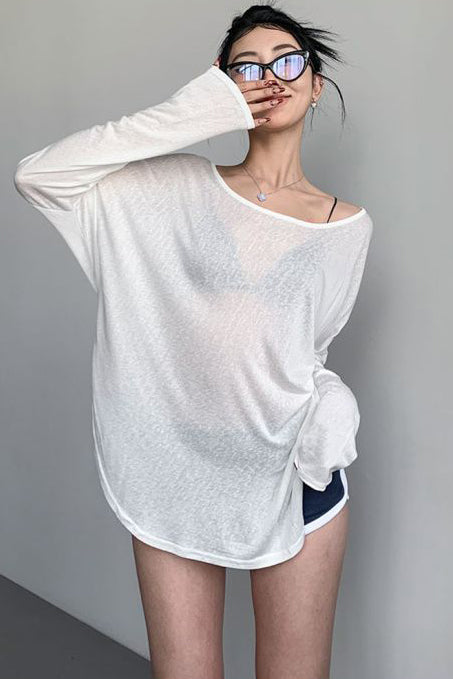 Casual Long Sleeve Slash Neck Top Tee
