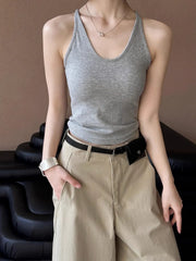 U Neck Thin Strap Ribbed Slim Cami Tank Top