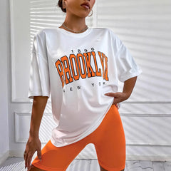 Men's Brooklyn Letter Print Loose Cotton Short Sleeve T-Shirt