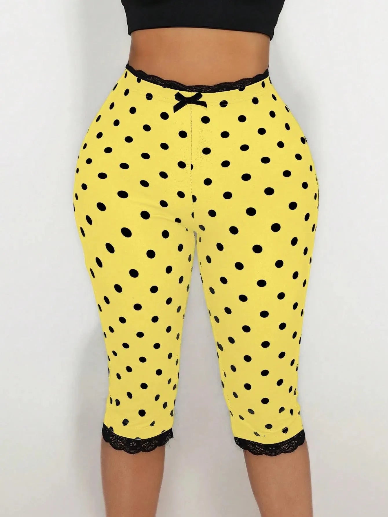 Polka Dot Halter Cutout Crop Top & Capri Pants Two Piece Set