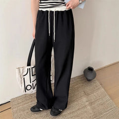 Color Block Drawstring Elastic Waist Straight Casual Pants