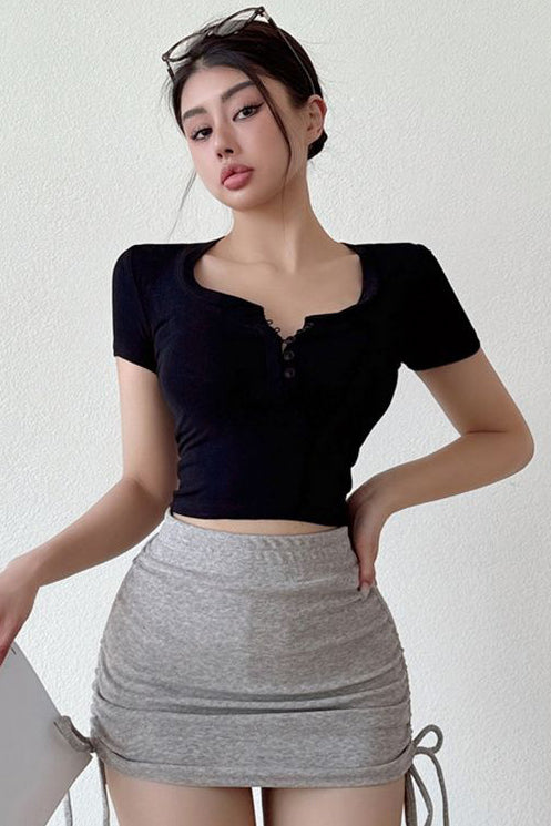 Short Sleeve Crop Shirt Top Tee
