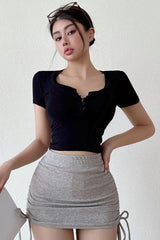 Short Sleeve Crop Shirt Top Tee