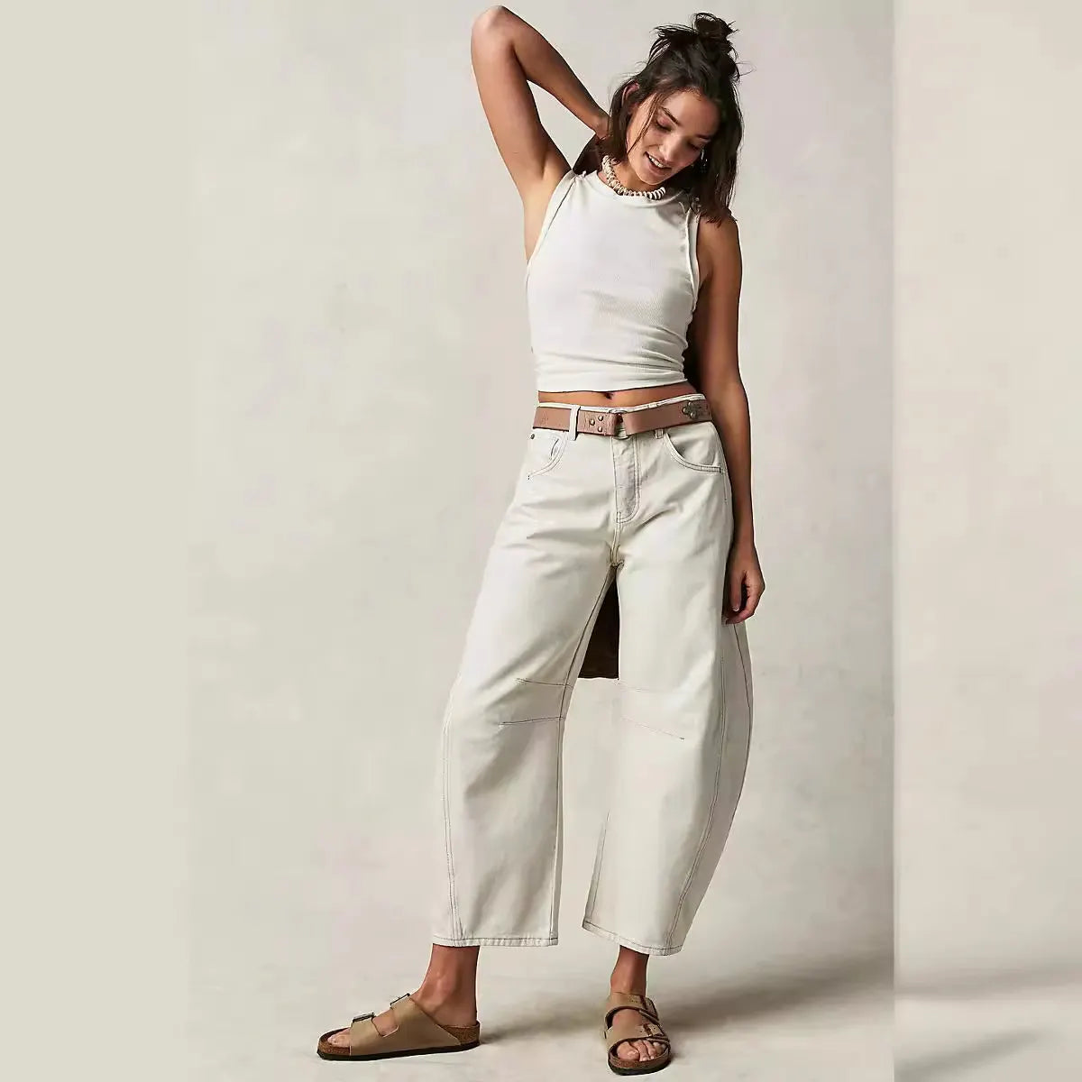 High Waist Loose Straight Leg Washed Jeans
