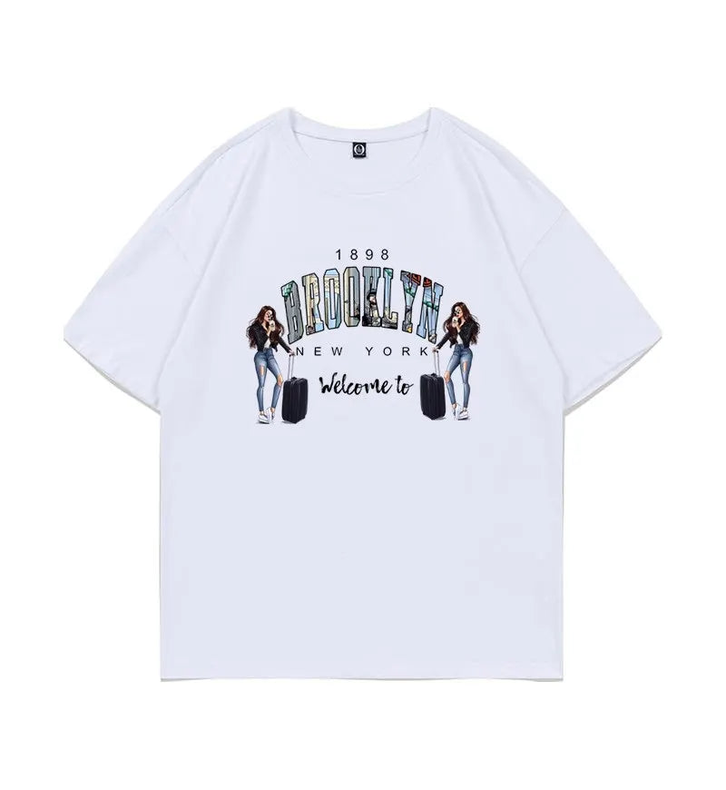 Men's Brooklyn Letter Print Loose Cotton Short Sleeve T-Shirt