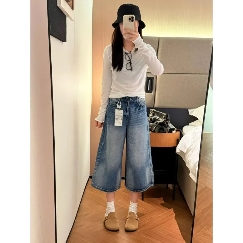 High Waist Cropped Straight Leg Jeans