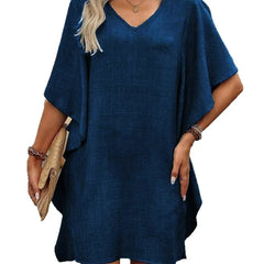 Loose V-Neck Ruffle Sleeve Mini Dress