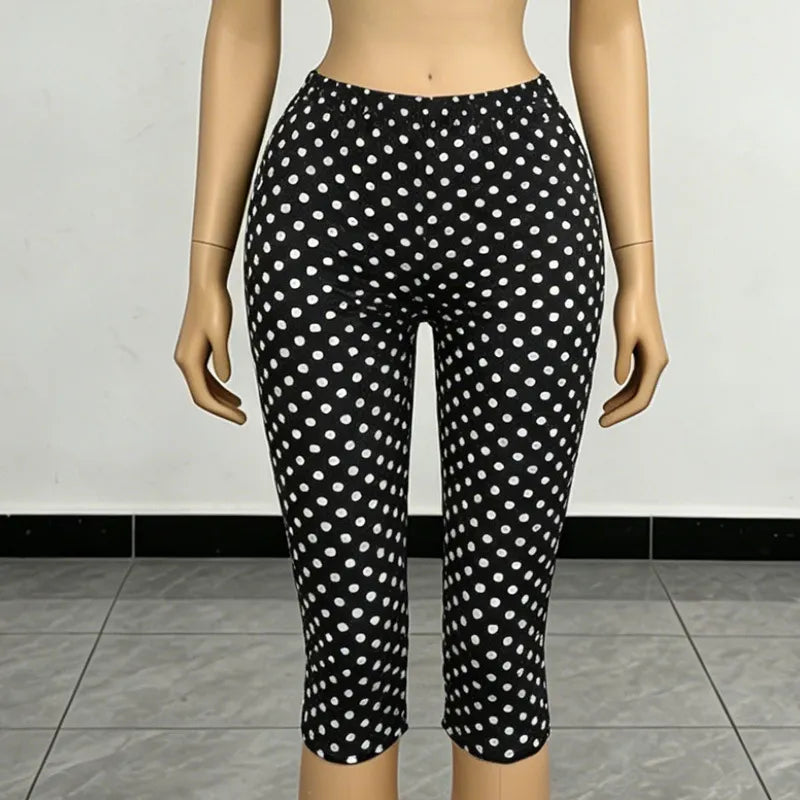 Polka Dot Halter Cutout Crop Top & Capri Pants Two Piece Set