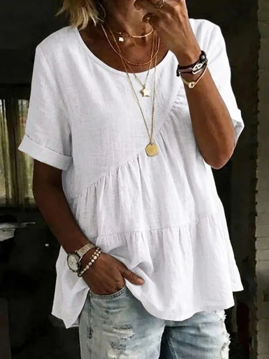Linen Blend Tiered Tunic Top