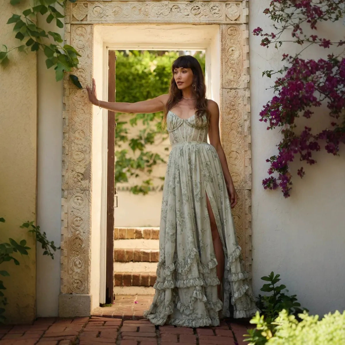 Corset Floral Print Maxi Dress