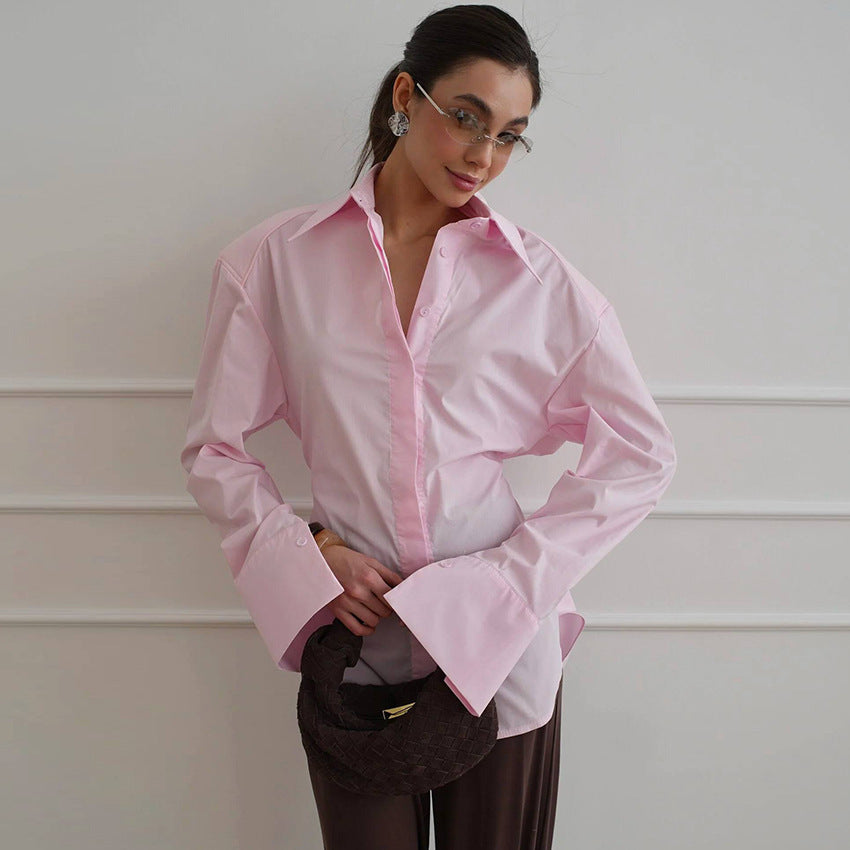 Oversized Pointed Collar Button-Down Shirt