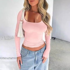 Square Neck Long Sleeve Crop Top