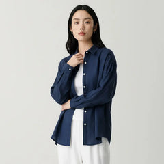 Solid Linen Basic Oversized Collar Long Sleeve Shirt