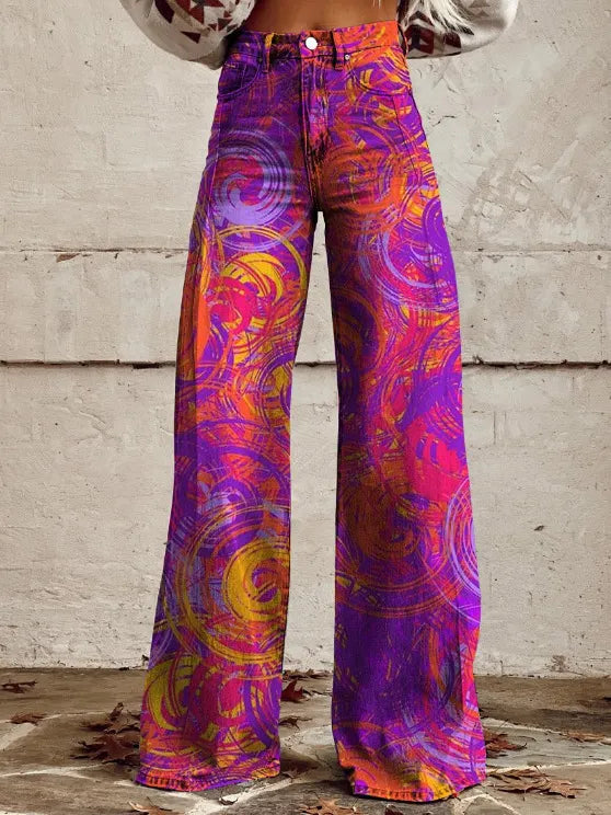 Printed Flare Work Pants