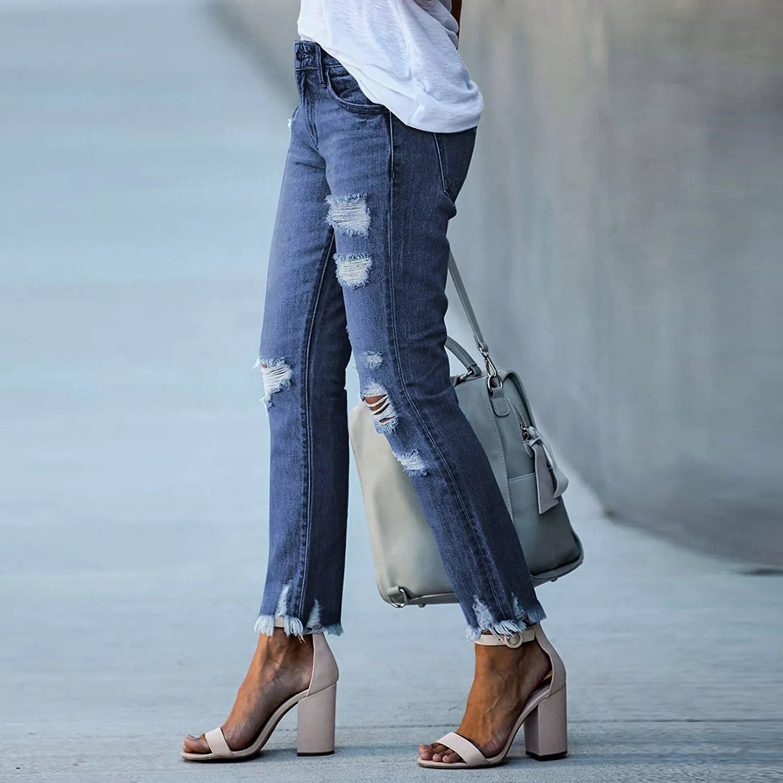Black Distressed Ripped Cropped Jeans