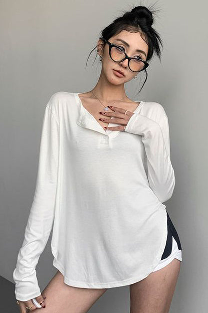 Casual Long Sleeve Lapel Top Tee