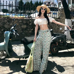 Geometric Printed High Waist Wide Leg Long Pants