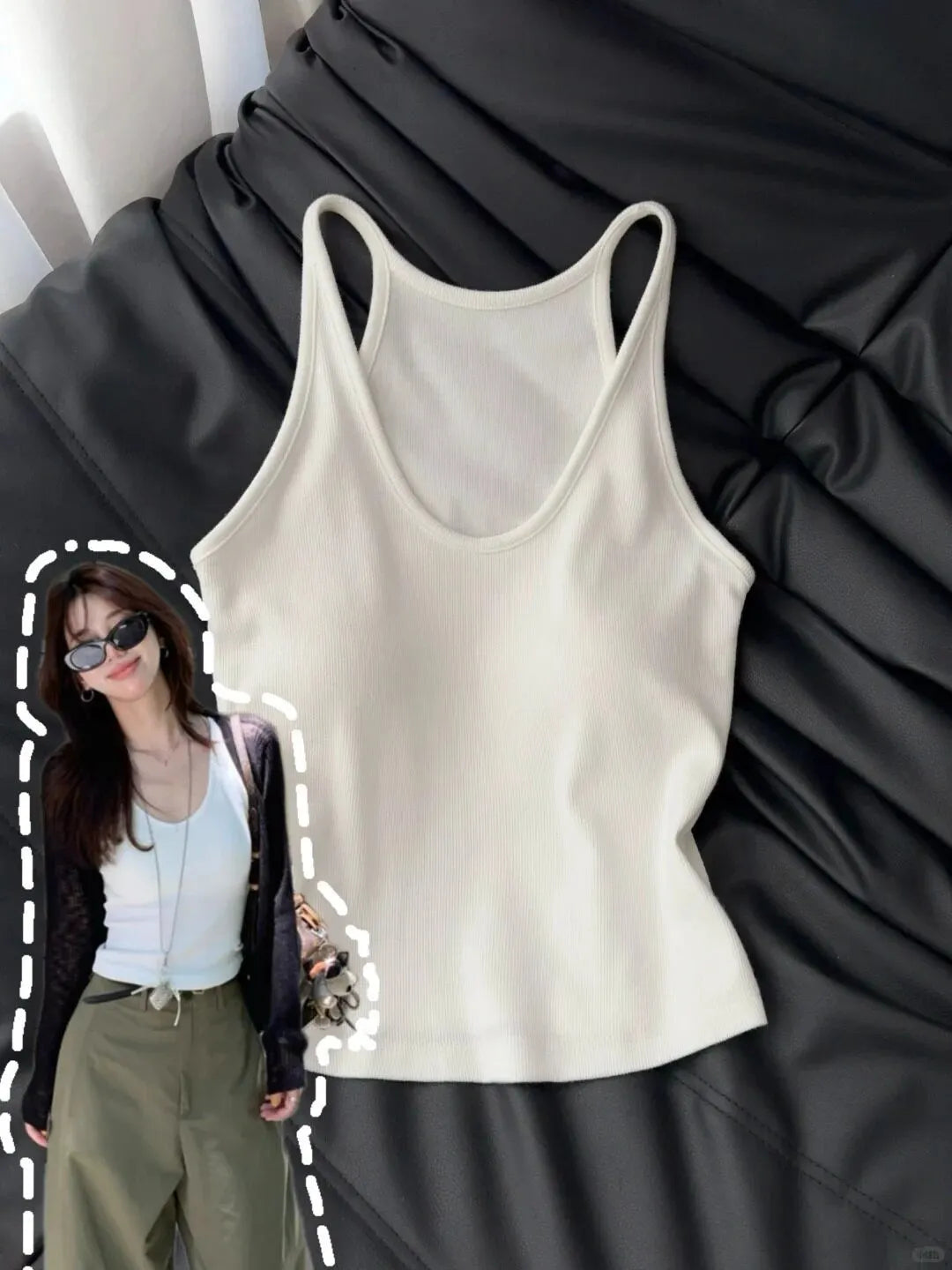 U Neck Thin Strap Ribbed Slim Cami Tank Top
