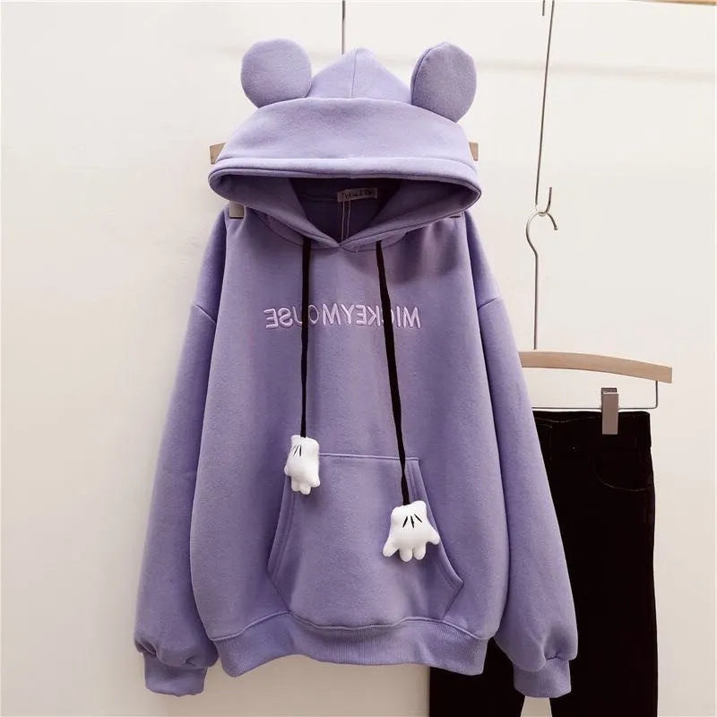 3D Mouse Ear Hand Pendant Embroidery Hoodie