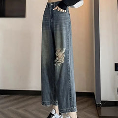 High Waist Ripped Straight Leg Casual Denim Jeans