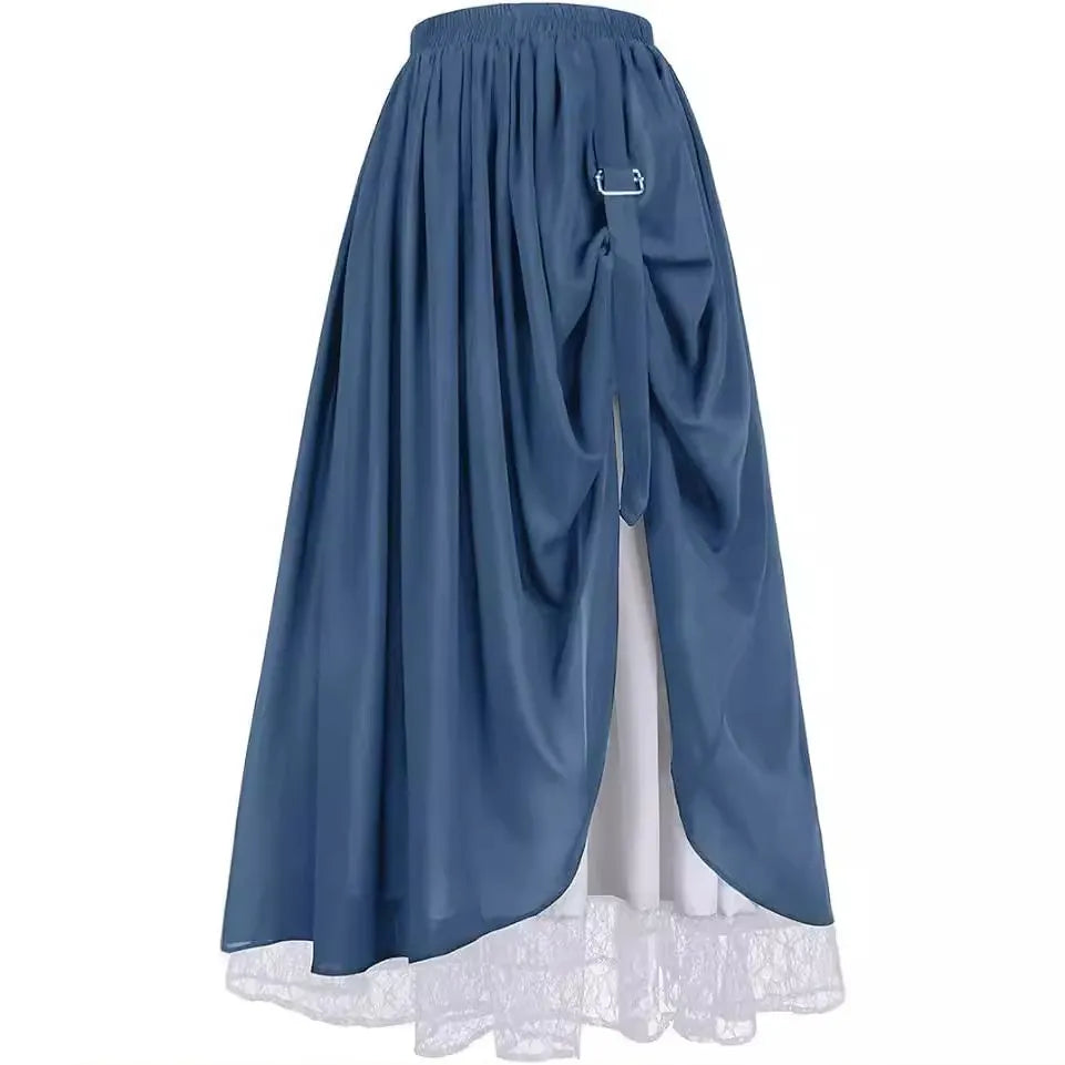 Halloween Buckle Drawstring Double Layer Lace Midi Skirt
