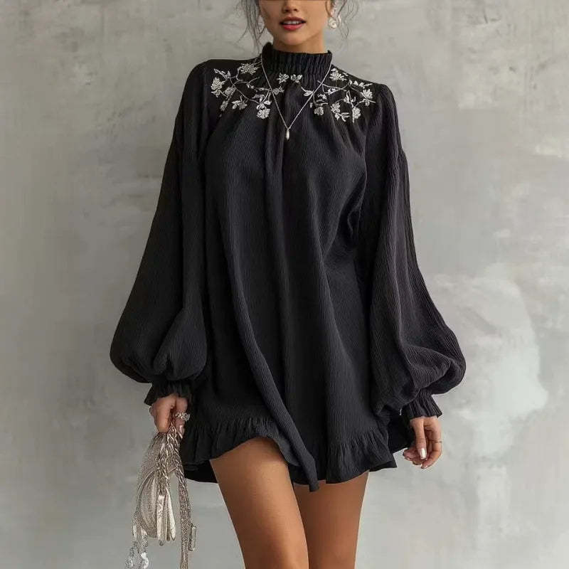 Retro Floral Embroidery A-Line Mini Dress