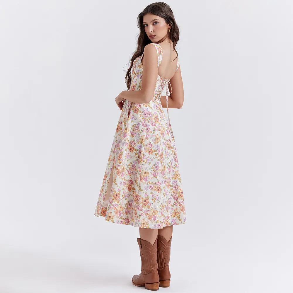 Floral Print Corset Midi Dress