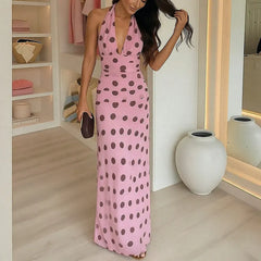 Polka Dot Halter Neck Maxi Dress