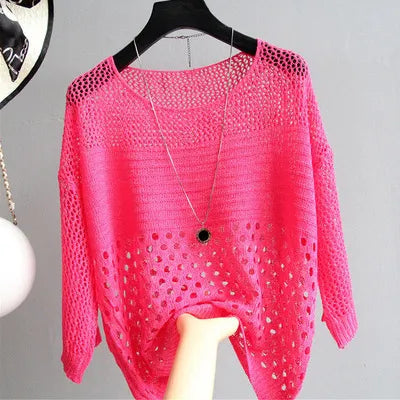 Hollow Out Batwing Sleeve Knit Top