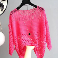 Hollow Out Batwing Sleeve Knit Top