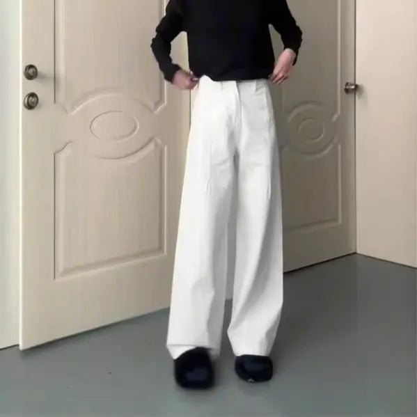 High Waist Solid White Wide Leg Jeans