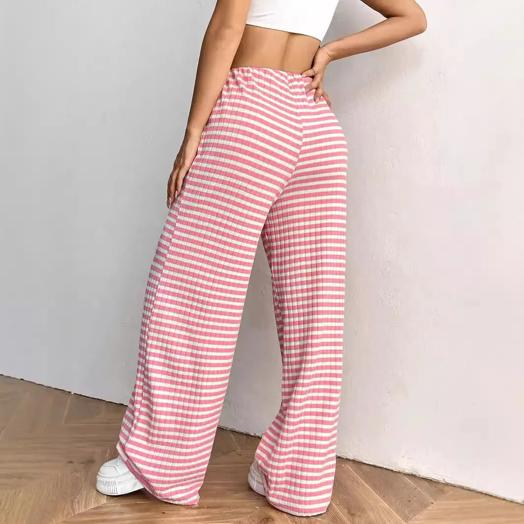 Striped Drawstring Waist Loose Straight Leg Casual Pants