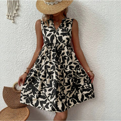 Floral Print V-Neck Sleeveless A-Line Casual Dress